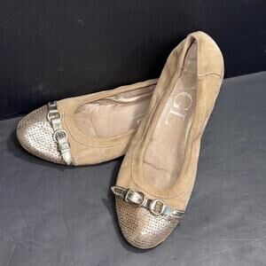AGL Attilio Giusti Beige Shimmer Bedazzled 90s Y2K Millennial Flats Shoes 7.5 38